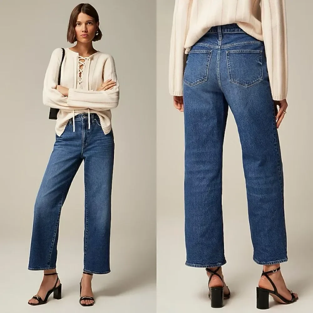 NWT J CREW High-rise slim wide jean in 1996 semi-stretch in dark wash